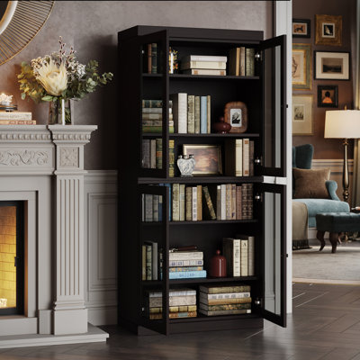 Palace Imports Premium 100% Solid European Oak 6-Shelf Modular Bookcase with Tinted Glass Doors – 32" Wide, 71.5" Tall