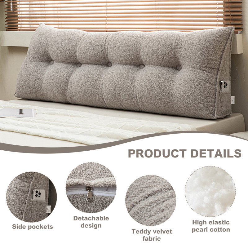 Triangular Backrest Support Headboard Wedge Pillow, 19.7"H x 59"W, Grey