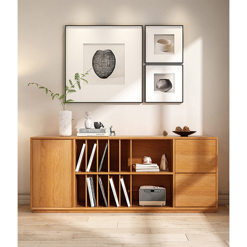 Buffet scandinave en bois de pin massif avec rangement ouvert, Tanné