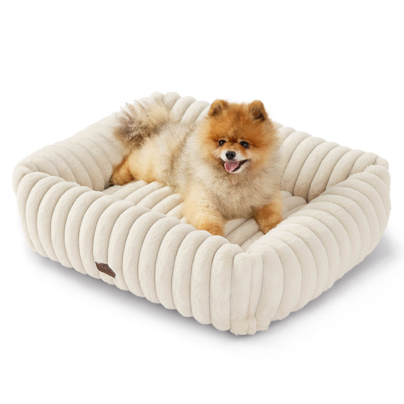Bedsure ComfyFleece Cozy Orthopedic Dog Bed, Washable Corduroy Fleece with Removable Zipper Cover for Large Dogs, Marshmallow