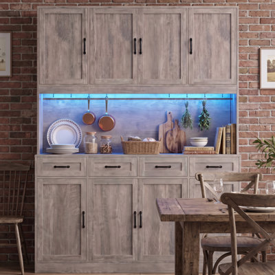 Armoire de cuisine en bois avec tablettes réglables, lumières DEL et prises de courant H 73,2 po x l 59,2 po