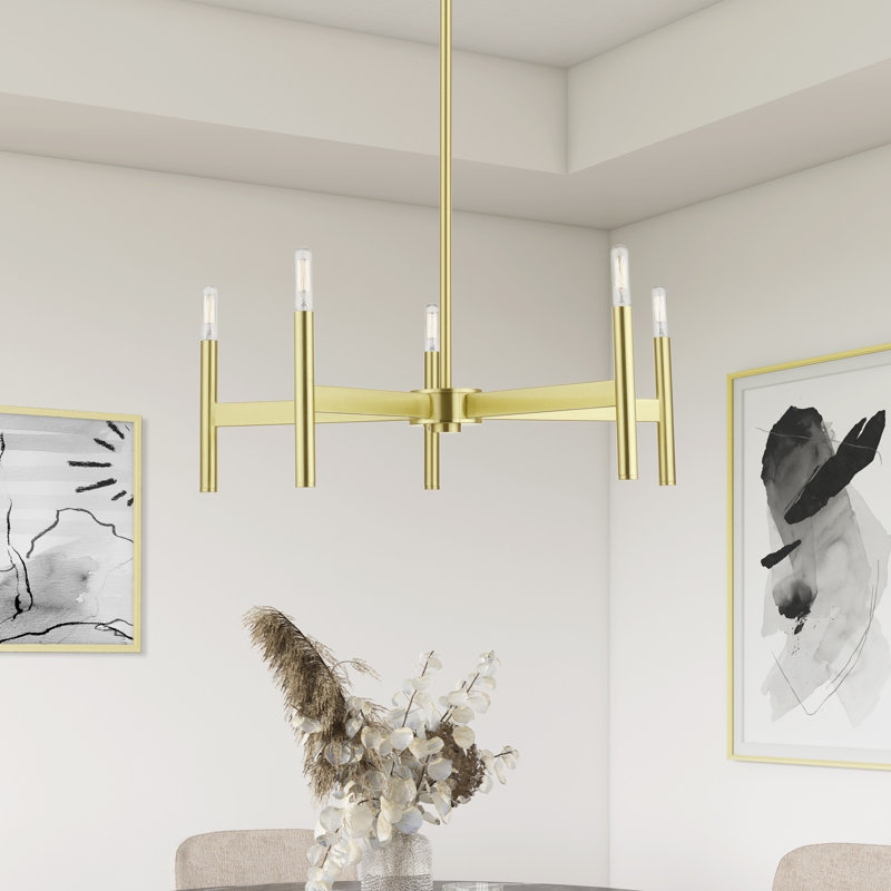Lustre traditionnel de style bougie Saisha, Laiton satiné