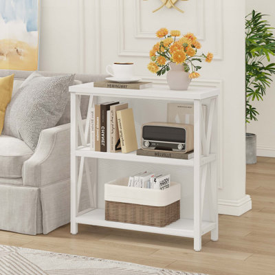 Guinna Industrial 3-Tier Low Bookcase, Wood And Metal Bookshelf For Small Spaces, Living Room, Bedroom, Office