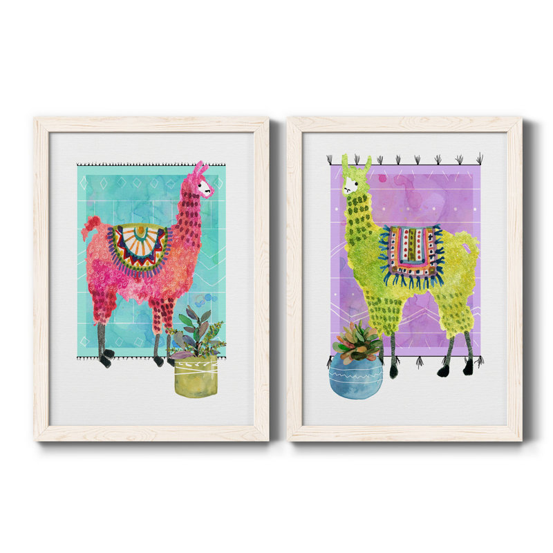 «Lovely Llama III», ensemble de 2 reproductions d'art, H 20 po x l 17 po x P 1 po, Toile blanche encadrée, Pas de tapis