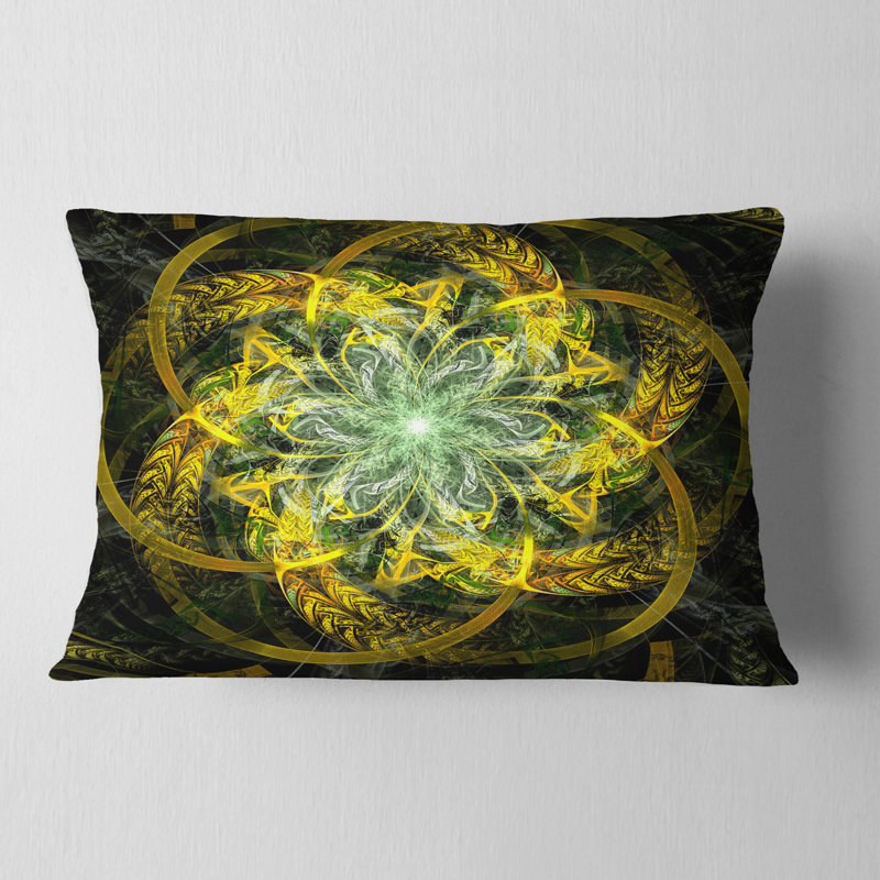 Jaune et vert fleur fractale - coussin imprimé abstrait