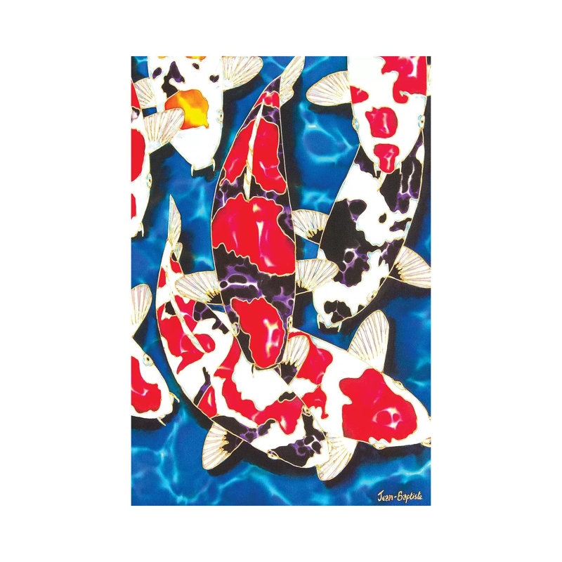 Reproduction d’art « Japanese koi Garden » par Daniel Jean-Baptiste, Pas de tapis, Toile tendue, H 18 po x l 12 po x 1,5 po