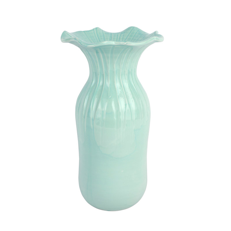 Ondulata Handmade Terra Bianca Vases, Teal, 11.75" H x 5" W x 5" D