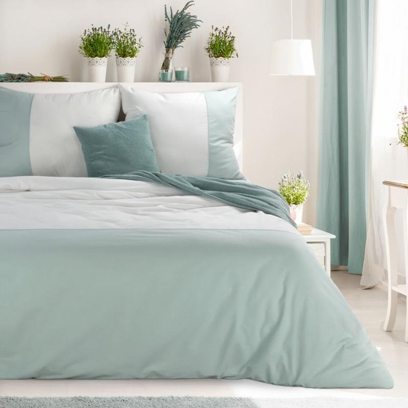 Gordianeer Cotton No Pattern Duvet Cover with Pillowcases Included, Single - 1 Pillowcase (70 x 80 cm), White/Mint