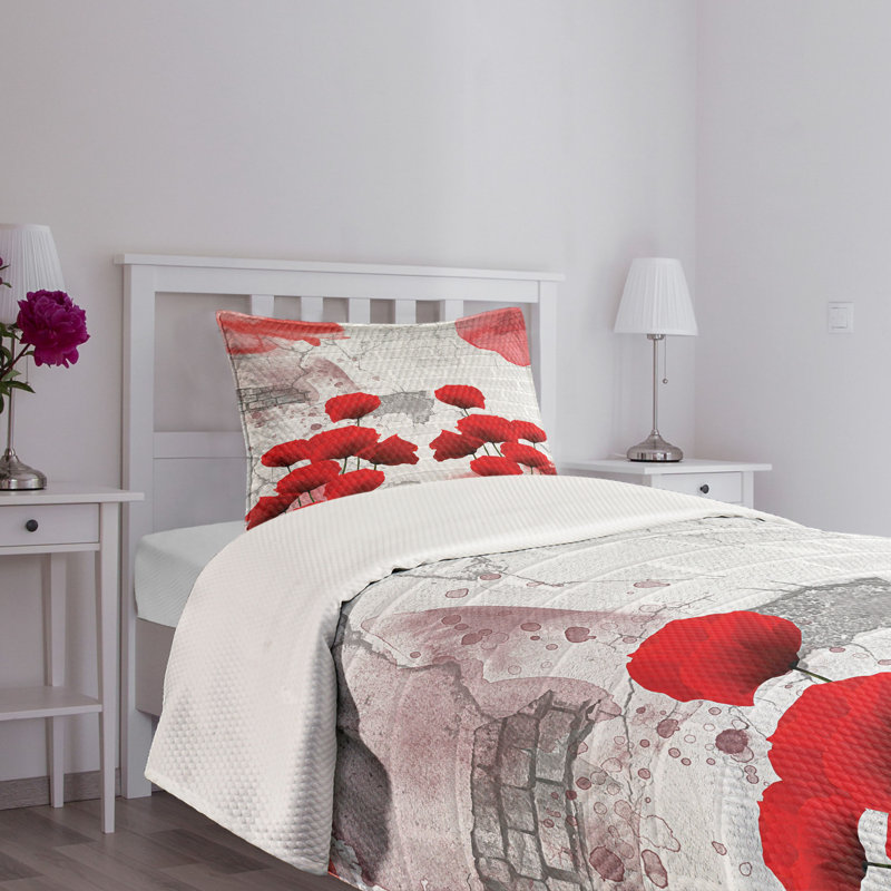 Gray Quilted Twin Bedspread Set with Pillow Sham