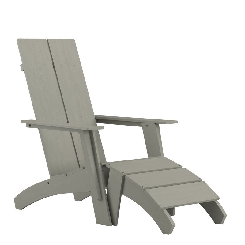 Brady Modern All-Weather Dual Slat Adirondack Style Chair with Footrest, Gray