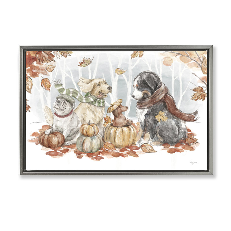 «Autumn Fun Dogs» par Mary Urban, Cadre flottant gris, H 21 po x l 31 po