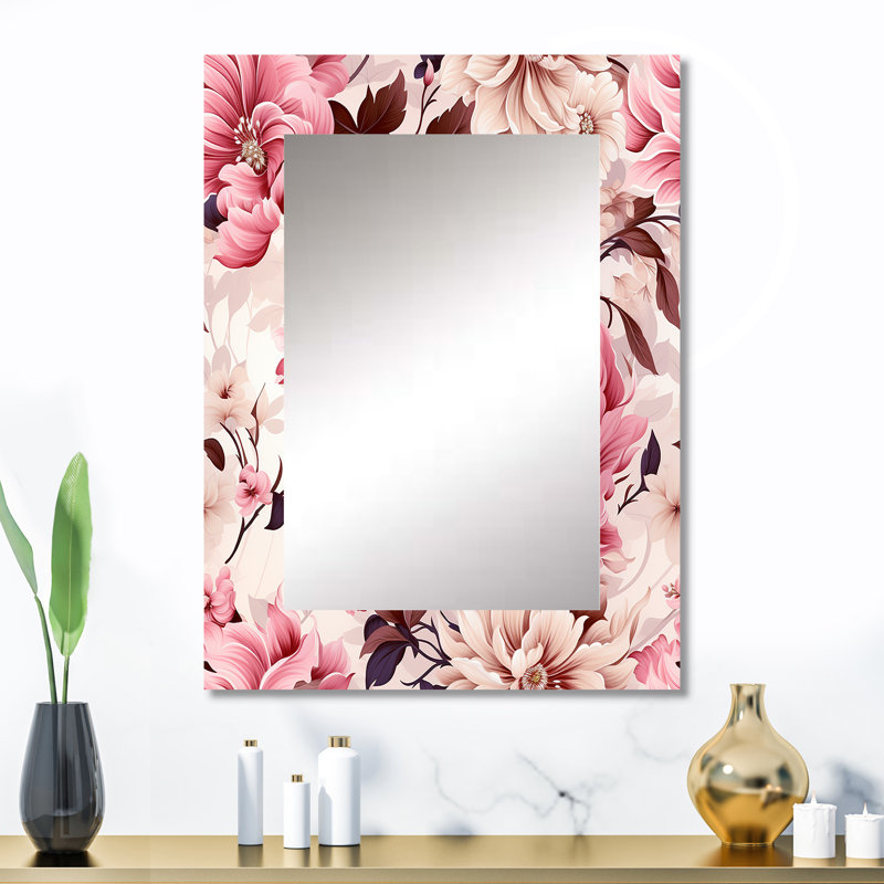 Kuzman doux rose pivoine Bouquet jardin - miroir mural décoratif floral, grand miroir floral, art imprimé en métal