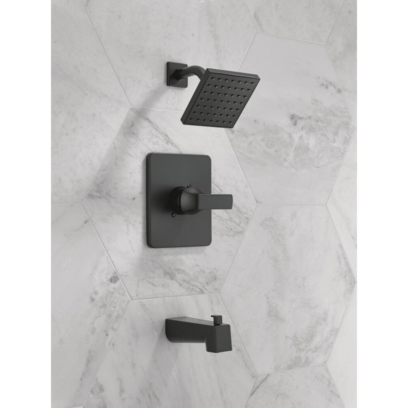 Velum Single-Function Tub and Shower Faucet Set, Valve Trim Kit, Shower Head and Handle Set, Matte Black