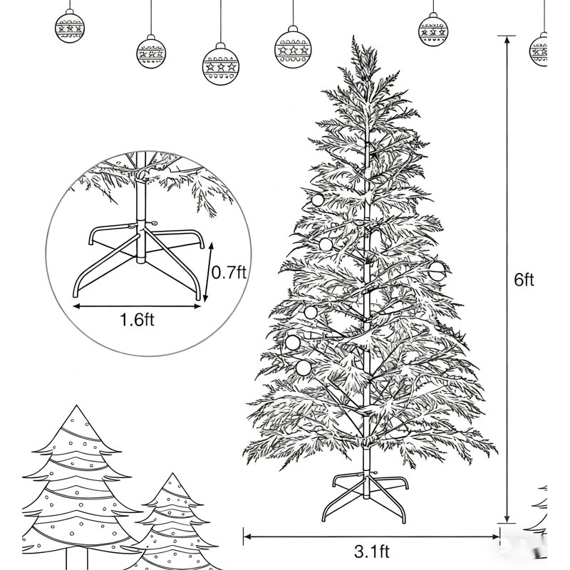 Arbre de Noël artificiel complet 6 pi avec lumières DEL et base en métal