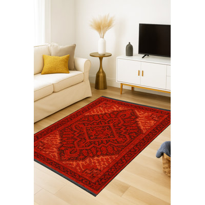 Tapis brun tissé à motif traditionnel lavable Mosso