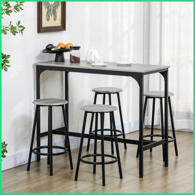 Ensemble de tables basses HOMcom 5 pièces avec 4 tabourets, style industriel gris rustique, structure en métal robuste