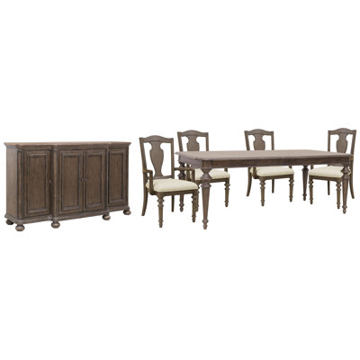 Extendable Leg Dining Table with 4 Wood Back Arm Chairs and Server