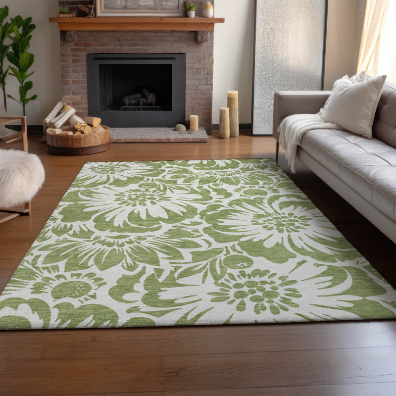 Tapis de qualité supérieure lavable à la machine 8 pi x 10 pi Cerrito AMF551 Aloe, Rectangulaire 8 pi x 10 pi