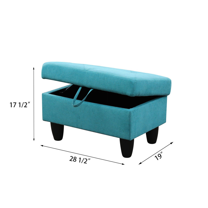 Repose-pieds de rangement rectangulaire 28,5 po Keevha, Lin bleu