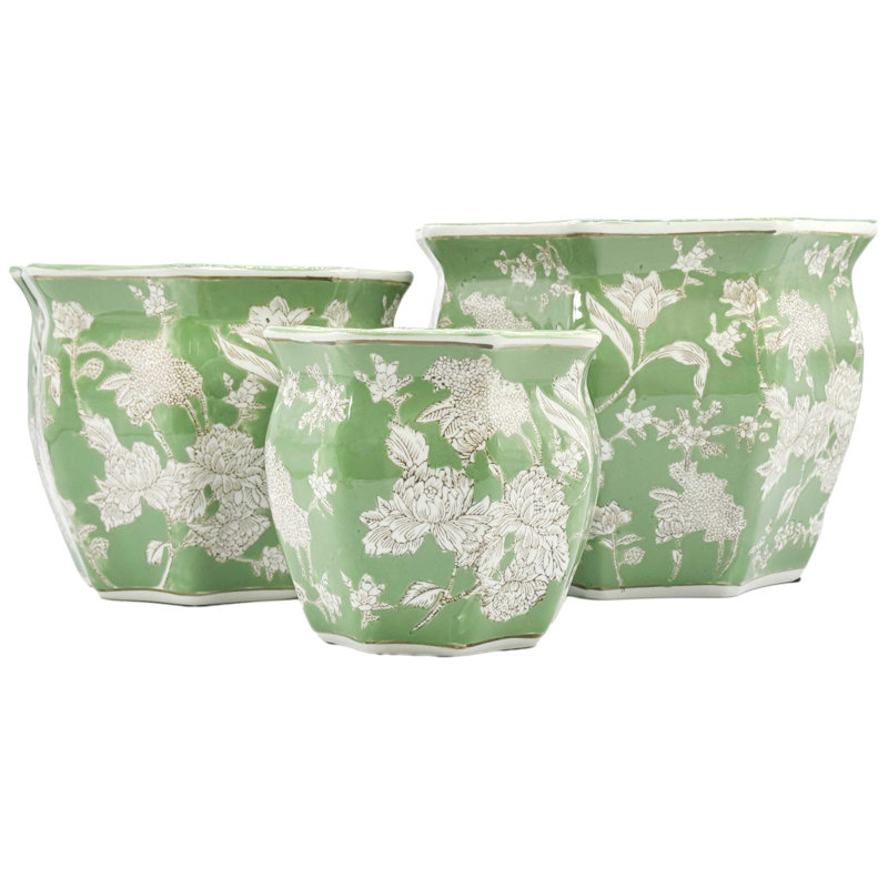Daxxton Handmade Ceramic Pot Planter, Green/White