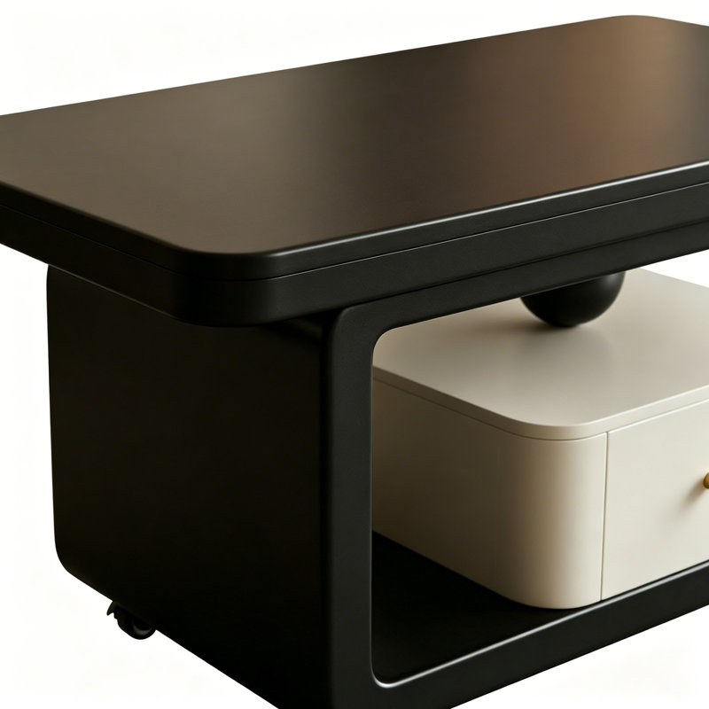 Table basse haut de gamme Italian Light Luxury, Noir, H 17,71 po x L 47,24 po x l 23,62 po, Noir/crème