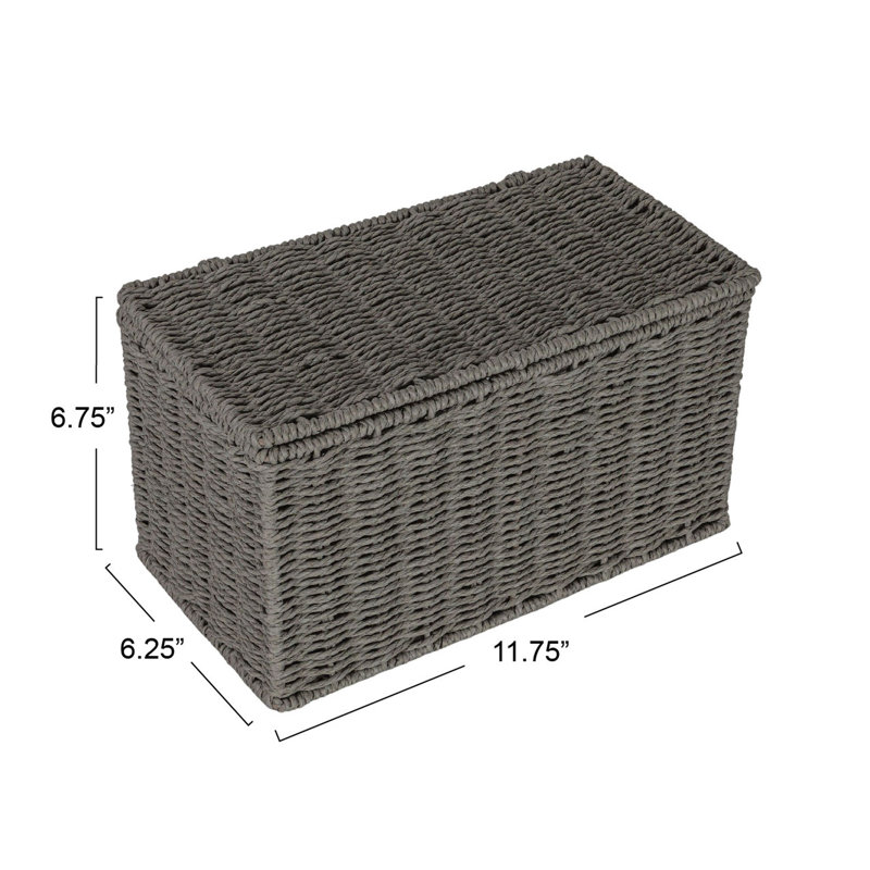 Compact White Paper Rope Wicker Storage Basket with Lid