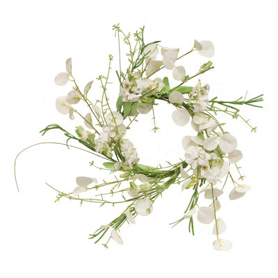 Fleurs blanches blanches et couronne de dollar vert, 14 po