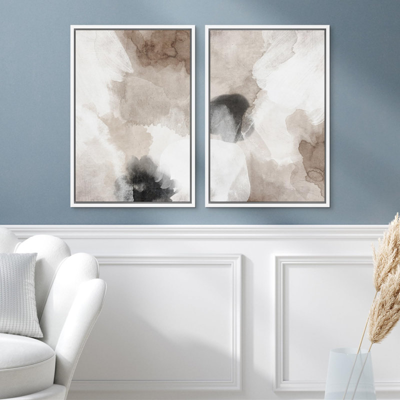 Color Blocks " Pastel Grunge Paint Stroke Abstract Shapes Modern Art Wall Decor Artwork Calm Relax " 2 - Pieces, White