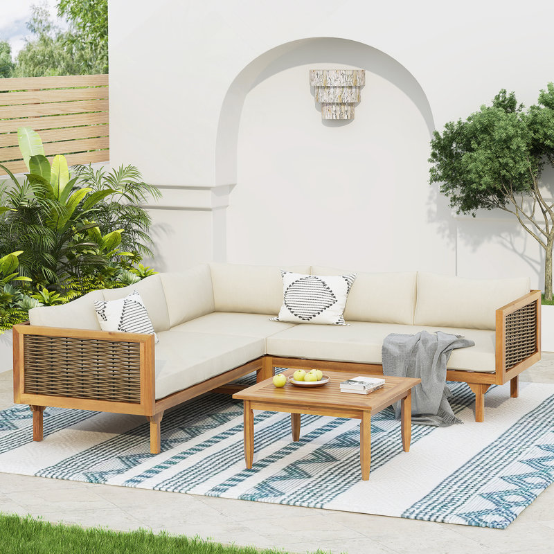Ensemble de conversation modulaire avec coussins imperméables - ensemble de canapé d'extérieur de qualité supérieure (coussin beige)