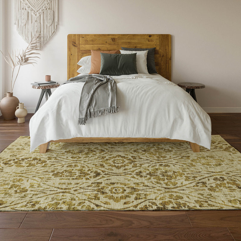 Premium Machine Washable Prisco Gold Rug, Rectangle 10' x 14'