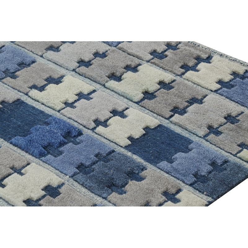Rug & Kilim’S Scandinavian Style Rug With Blue, Gray And Cream Geometric Pattern