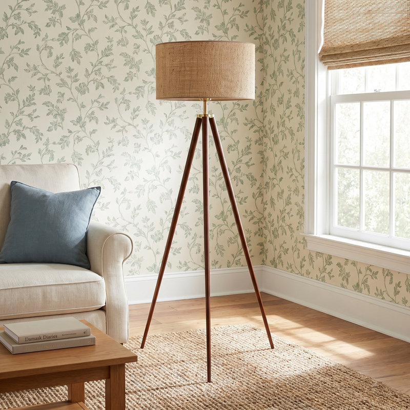 Kisa 60.5'' Tripod Floor Lamp, Brown/Antique Brass, Brown/Beige