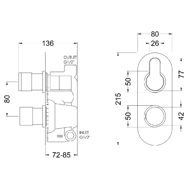 Twin Concealed Thermostatic Shower Valve, No