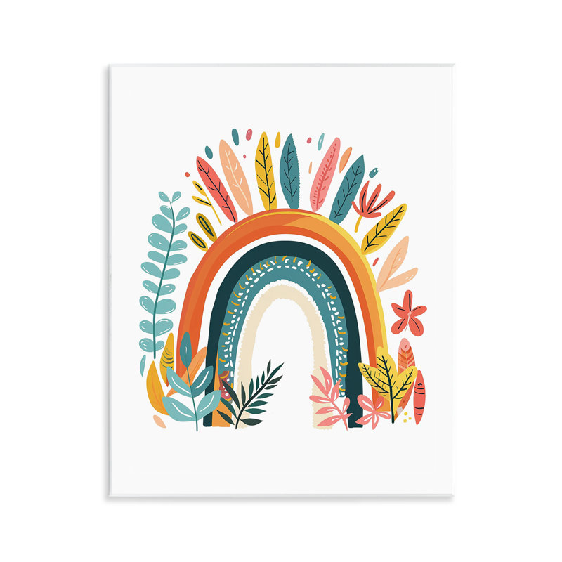 Boho Rainbow Blooms Wall Plaque Art by LSR Design Studio