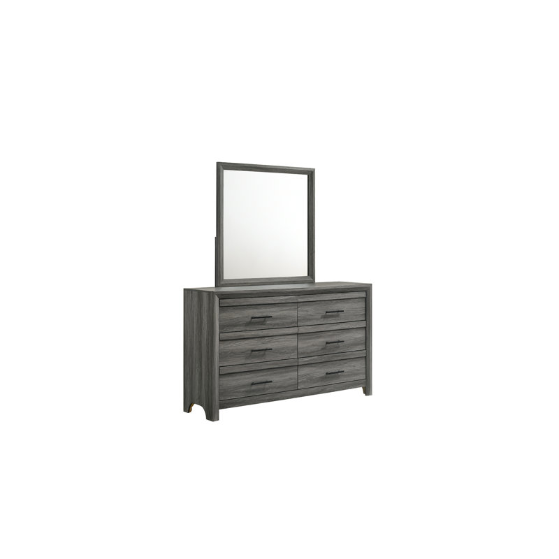 Zarrah 5 Piece Bedroom Set, Full/Double, Gray, 5 Pcs: Bed, Nightstand, 2 Dressers, Mirror