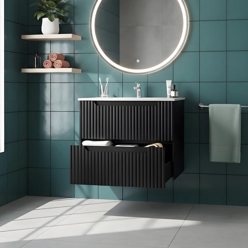 Modern Wall-Mounted Floating Bathroom Cabinet, Black