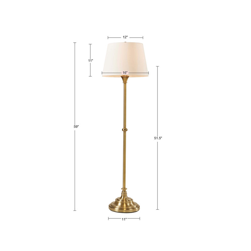 Antique Brass Adjustable Floor Lamp with White Empire Shade