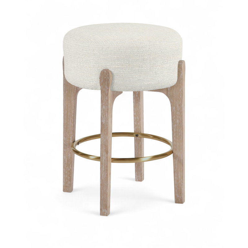 Tabouret de comptoir rembourré en tissu Maud, Siège crème / cadre naturel