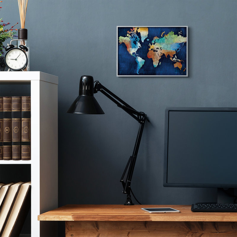 «World Map Modern Rainbow Textured Design» par Michael Mullen - impression d'art graphique, H 11 po x l 14 po x P 1,5 po