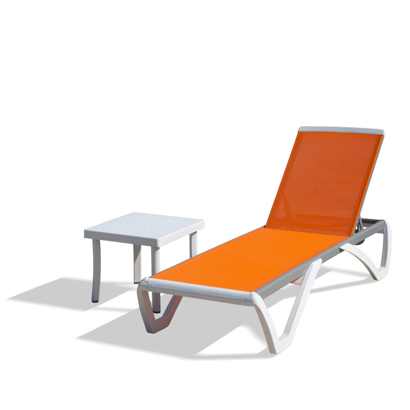 Lakeitha Outdoor Metal Chaise Lounge with Table, Orange