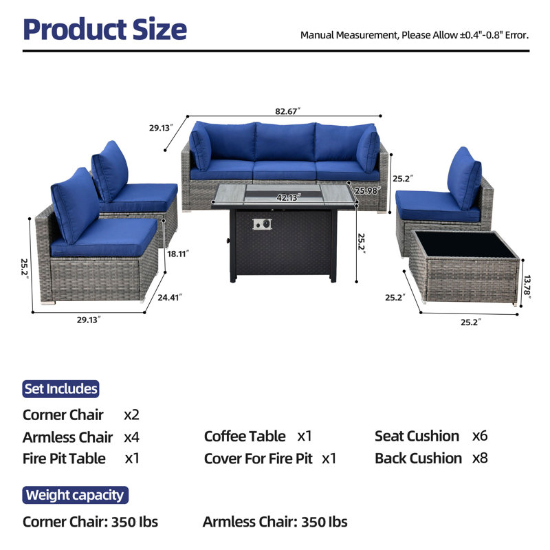 6 - Person Outdoor Seating Group with Cushions, Navy