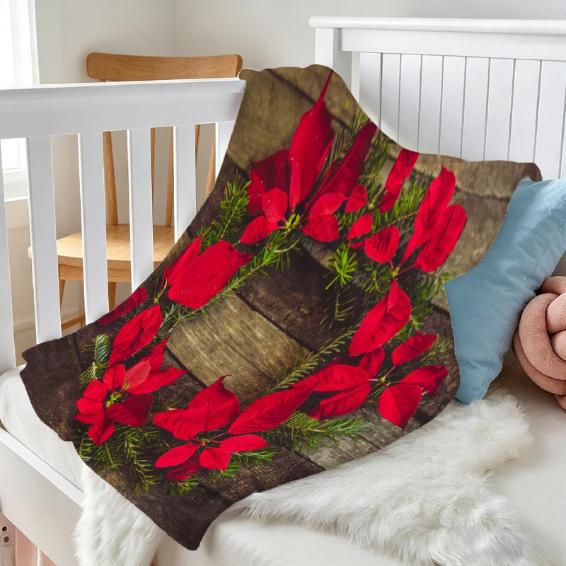 Jeté brun en flanelle de polaire ultra douce, imprimé poinsettia de Noël à une face, Throw 30" x 40"