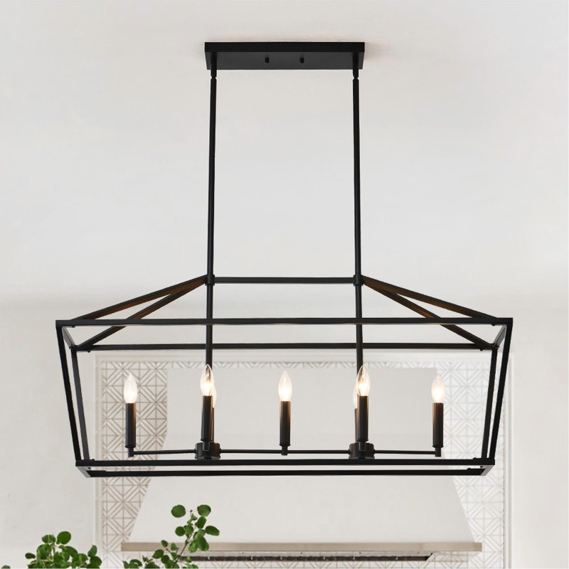7-Light Black Linear Chandelier Kitchen Island