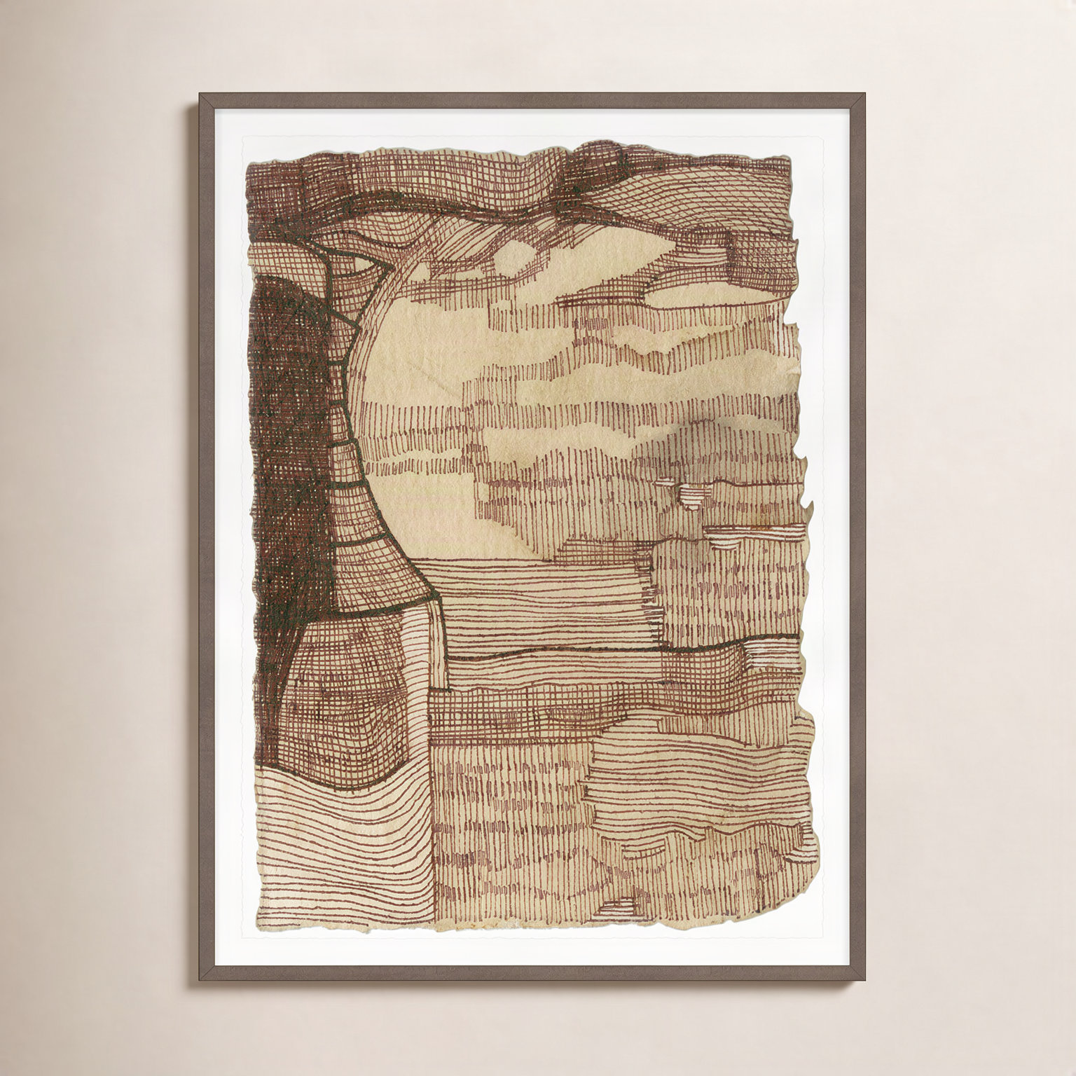 Coffee Drawing "Coffee Drawing 5" Print, 40" H x 30" W x 1.5" D, Walnut
