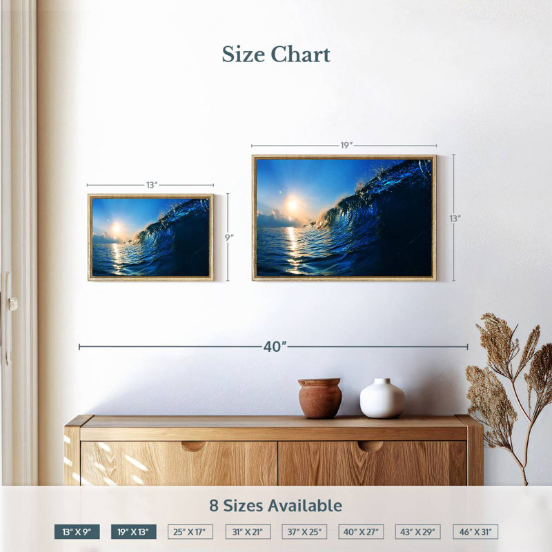 Blue Ocean Wave, 19 po x 13 po, Cadre flottant en bois naturel