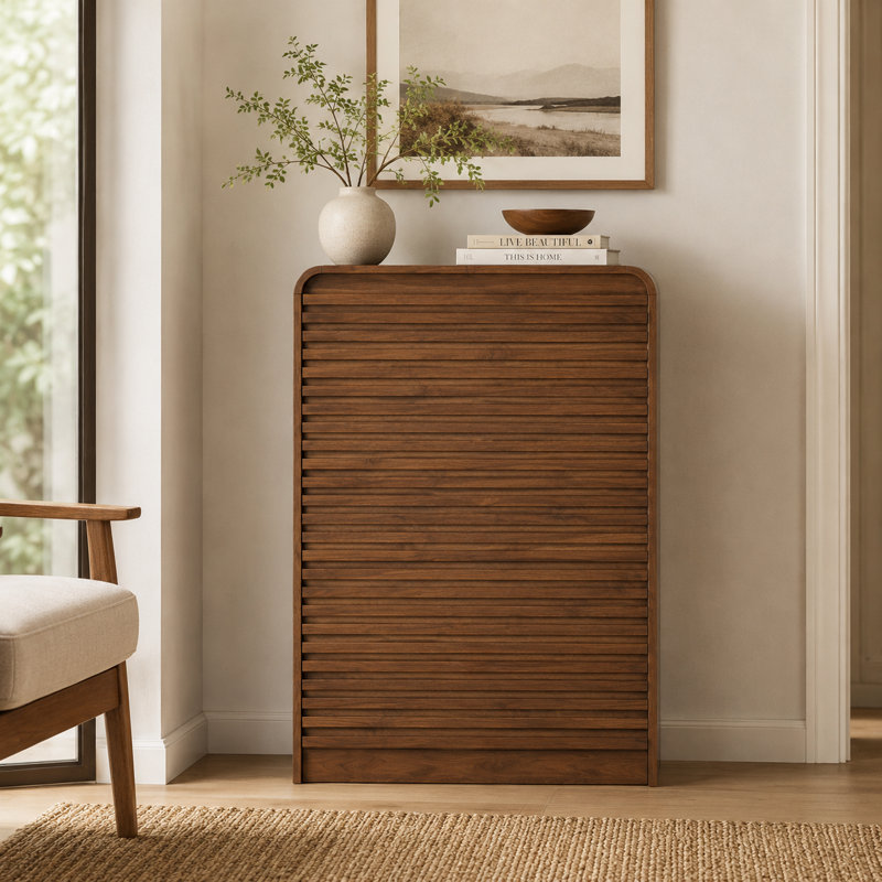 Commode 5 tiroirs 31,3 po - Façade incurvée et anti-basculement, Brown