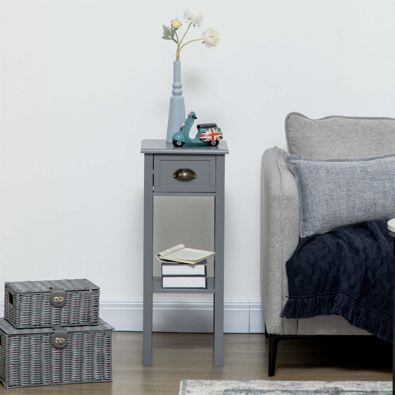 Table d'appoint pratique à 2 niveaux avec tiroir et tablette inférieure, parfaite pour ajouter du rangement et du style aux espaces de vie ou de chambre à coucher.
