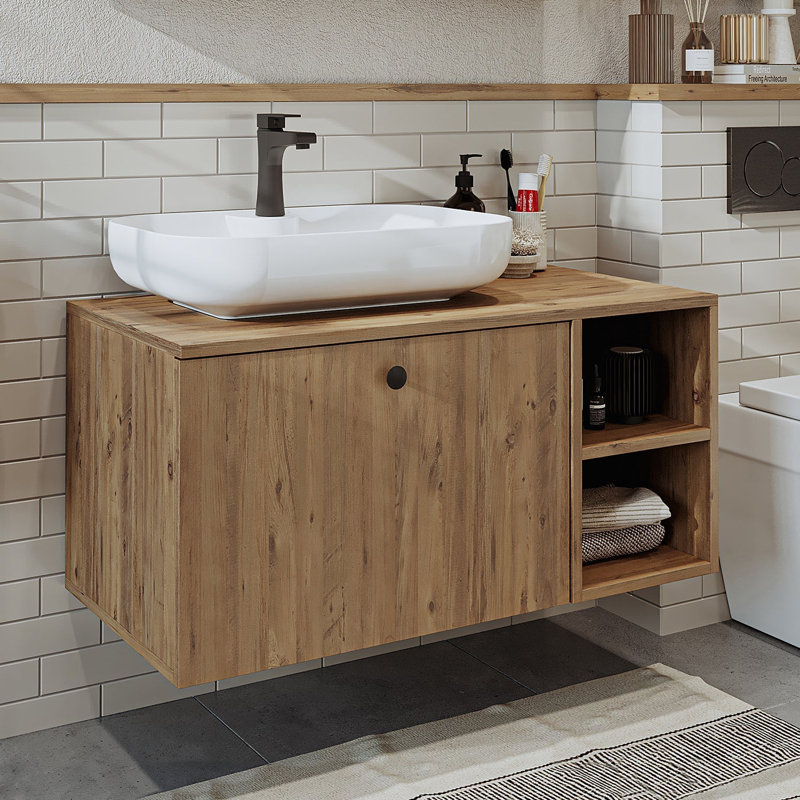 Rosaliyah Bathroom Vanity Unit with Ceramic Washbasin 95cm, Oak