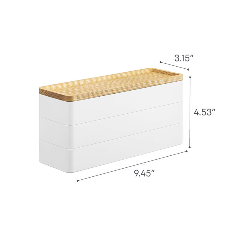 White and Natural Wood Stacking Jewelry Box Organizer