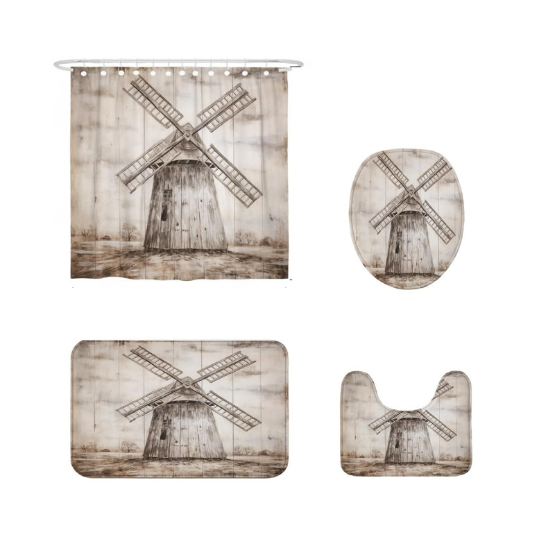 4 Pack Black Gold Marble Bathroom Shower Curtain Sets